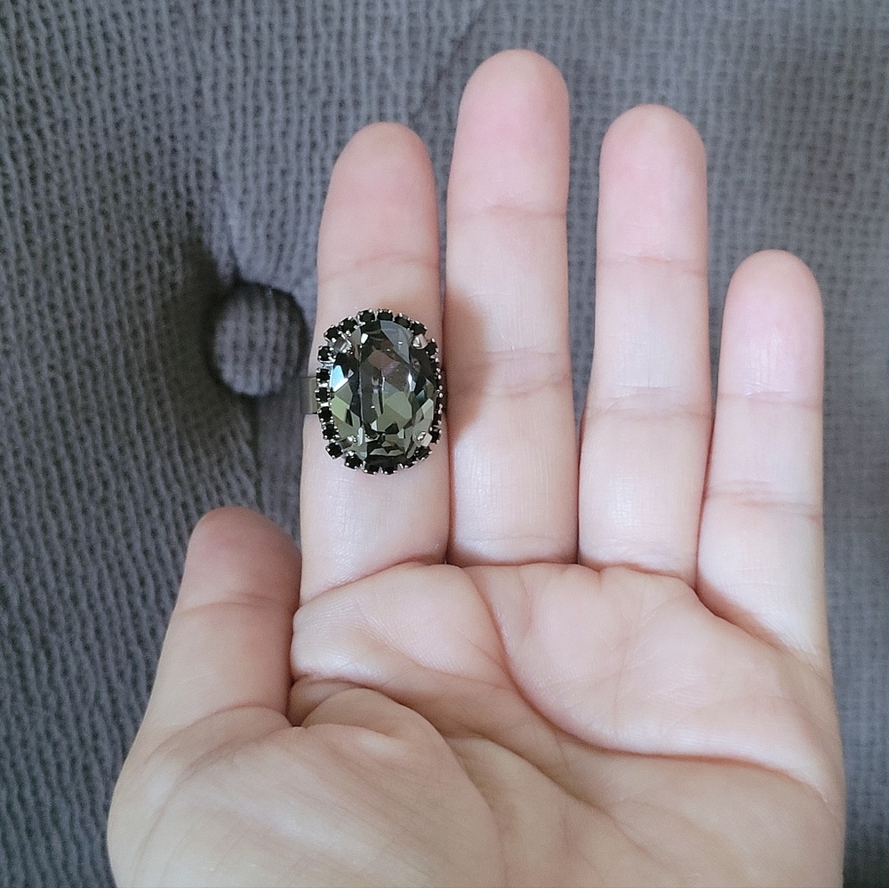 Adjustable Silver Ring With Large Focal Gemstone … - image 1